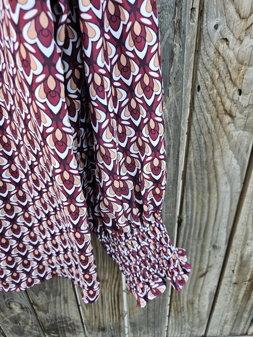 Fashion Woven Geometric Button-Front Blouse - Burgundy Women's Size XL - Picture 12 of 16